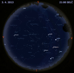 Mapa oblohy 3. dubna 2013 ve 21 hodin SELČ. Data: Stellarium Autor: Martin Gembec