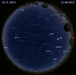 Mapa oblohy 10. dubna 2013 ve 21 hodin SELČ. Data: Stellarium Autor: Martin Gembec