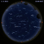 Mapa oblohy 1. května 2013 ve 22 hodin SELČ. Data: Stellarium Autor: Martin Gembec