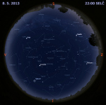 Mapa oblohy 8. května 2013 ve 22 hodin SELČ. Data: Stellarium Autor: Martin Gembec