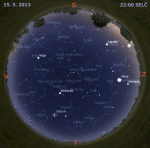 Mapa oblohy 15. května 2013 ve 22 hodin SELČ. Data: Stellarium Autor: Martin Gembec