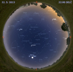 Mapa oblohy 22. května 2013 ve 22 hodin SELČ. Data: Stellarium Autor: Martin Gembec