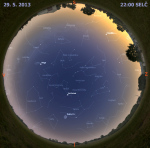 Mapa oblohy 29. května 2013 ve 22 hodin SELČ. Data: Stellarium Autor: Martin Gembec