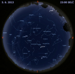 Mapa oblohy 5. června 2013 ve 23 hodin SELČ. Data: Stellarium Autor: Martin Gembec