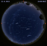 Mapa oblohy 12. června 2013 ve 23 hodin SELČ. Data: Stellarium Autor: Martin Gembec