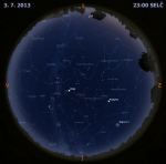 Mapa oblohy 3. července 2013 ve 23 hodin SELČ. Autor: Martin Gembec