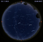 Mapa oblohy 10. července 2013 ve 23 hodin SELČ. Autor: Martin Gembec