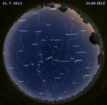 Mapa oblohy 31. července 2013 ve 22 hodin SELČ. Data: Stellarium Autor: Martin Gembec
