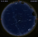 Mapa oblohy 14. srpna 2013 ve 22 hodin SELČ. Data: Stellarium Autor: Martin Gembec