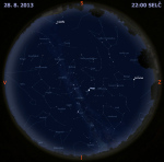 Mapa oblohy 28. srpna 2013 ve 22 hodin SELČ. Data: Stellarium Autor: Martin Gembec