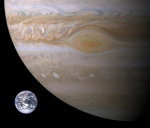 Názorné porovnání velikosti planety Jupiter se Zemí. Autor: NASA.