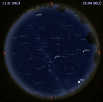 Mapa oblohy 11. září 2013 ve 21 hodin SELČ. Data: Stellarium Autor: Martin Gembec