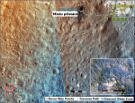 Na snímku je vidět přistávací místo Curiosity a dosud uražené trasy ke 13. 9. 2013 Autor: JPL-NASA