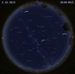 Mapa oblohy 2. října 2013 ve 20 hodin SELČ. Data: Stellarium Autor: Martin Gembec