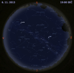 Mapa oblohy 6. listopadu 2013 v 19 hodin SEČ. Data: Stellarium Autor: Martin Gembec