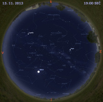 Mapa oblohy 6. listopadu 2013 v 19 hodin SEČ. Data: Stellarium Autor: Martin Gembec