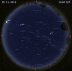 Mapa oblohy 20. listopadu 2013 v 19 hodin SEČ. Data: Stellarium Autor: Martin Gembec