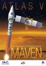Na plakátku k dnešnímu startu vidíme finální podobu MAVENu se solárními panely Autor: Spaceflightnow.com