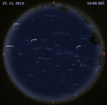 Mapa oblohy 27. listopadu 2013 v 19 hodin SEČ. Data: Stellarium Autor: Martin Gembec