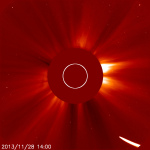 Kometa ISON v korónografu LASCO C2. Autor: SOHO/NASA/ESA.