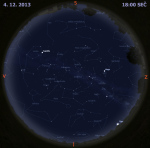 Mapa oblohy 4. prosince 2013 v 18 hodin SEČ. Data: Stellarium Autor: Martin Gembec