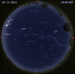 Mapa oblohy 18. prosince 2013 v 18 hodin SEČ. Data: Stellarium Autor: Martin Gembec