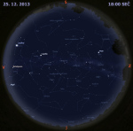 Mapa oblohy 25. prosince 2013 v 18 hodin SEČ. Data: Stellarium Autor: Martin Gembec
