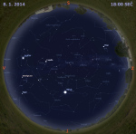 Mapa oblohy 8. ledna 2014 v 18 hodin SEČ. Data: Stellarium Autor: Martin Gembec