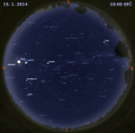 Mapa oblohy 15. ledna 2014 v 18 hodin SEČ. Data: Stellarium Autor: Martin Gembec