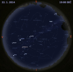 Mapa oblohy 22. ledna 2014 v 19 hodin SEČ. Data: Stellarium Autor: Martin Gembec