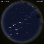 Mapa oblohy 29. ledna 2014 v 19 hodin SEČ. Data: Stellarium Autor: Martin Gembec