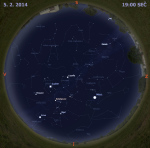 Mapa oblohy 5. února 2014 v 19 hodin SEČ. Data: Stellarium Autor: Martin Gembec