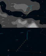 Komety Lovejoy a LINEAR v 7. týdnu 2014 na ranní obloze. Mapka pomocí programu Guide Autor: Martin Gembec