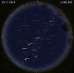 Mapa oblohy 19. února 2013 v 19 hodin SEČ. Data: Stellarium Autor: Martin Gembec