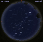 Mapa oblohy 19. února 2013 v 19 hodin SEČ. Data: Stellarium Autor: Martin Gembec