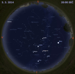 Mapa oblohy 5. března 2014 ve 20 hodin SEČ. Data: Stellarium Autor: Martin Gembec