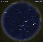 Mapa oblohy 5. března 2014 ve 20 hodin SEČ. Data: Stellarium Autor: Martin Gembec