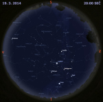Mapa oblohy 19. března 2014 ve 20 hodin SEČ. Data: Stellarium Autor: Martin Gembec