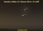 Venuše a Měsíc 27. března 2014 ráno. Data: Stellarium Autor: Martin Gembec