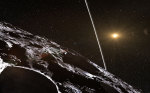 Umělecká představa prstence při pohledu z planetky Chariklo. Autor: ESO, NASA.
