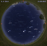 Mapa oblohy 9. dubna 2014 ve 21 hodin SELČ. Data: Stellarium Autor: Martin Gembec