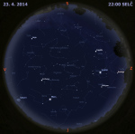 Mapa oblohy 23.dubna 2014 ve 22 hodin SELČ. Data: Stellarium Autor: Martin Gembec