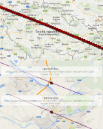 Přelet ISS přes Slunce 28.4.2014 mapa Autor: Calsky.com / Martin Gembec