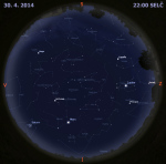 Mapa oblohy 30.dubna 2014 ve 22 hodin SELČ. Data: Stellarium Autor: Martin Gembec