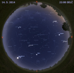 Mapa oblohy 14. května 2014 ve 22 hodin SELČ. Data: Stellarium Autor: Martin Gembec