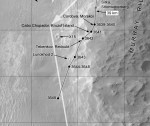 sol 3649 detail trasy vozítka kolem malého kráteru Lunochod 2 na hřebeni Murray Autor: NASA/JPL-Caltech