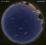 Mapa oblohy 21. května 2014 ve 22 hodin SELČ. Data: Stellarium Autor: Martin Gembec