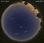 Mapa oblohy 28. května 2014 ve 22 hodin SELČ. Data: Stellarium Autor: Martin Gembec