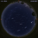 Mapa oblohy 4. června 2014 ve 22 hodin SELČ. Data: Stellarium Autor: Martin Gembec
