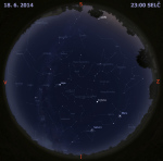 Mapa oblohy 18. června 2014 ve 23 hodin SELČ. Data: Stellarium Autor: Martin Gembec